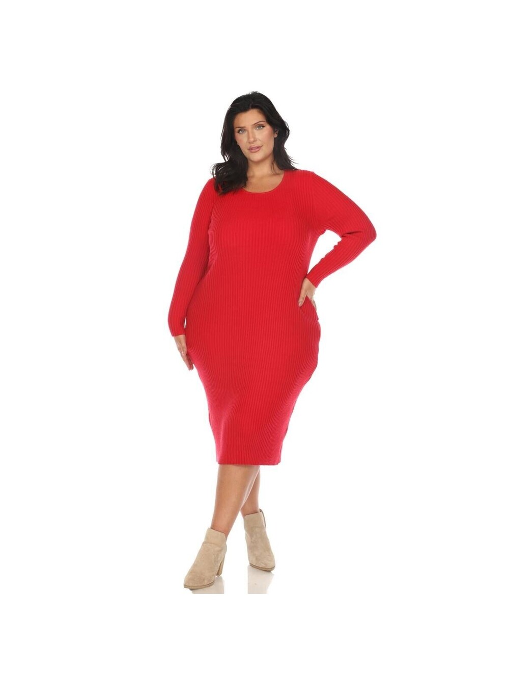 White Mark Plus Size Rib Midi Red 1X